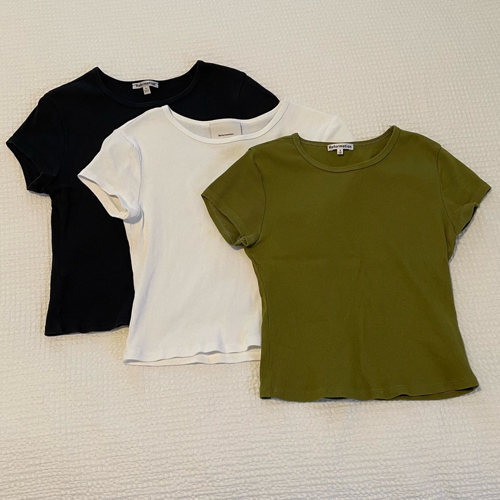 Reformation Black, White, and Green Crop Tops